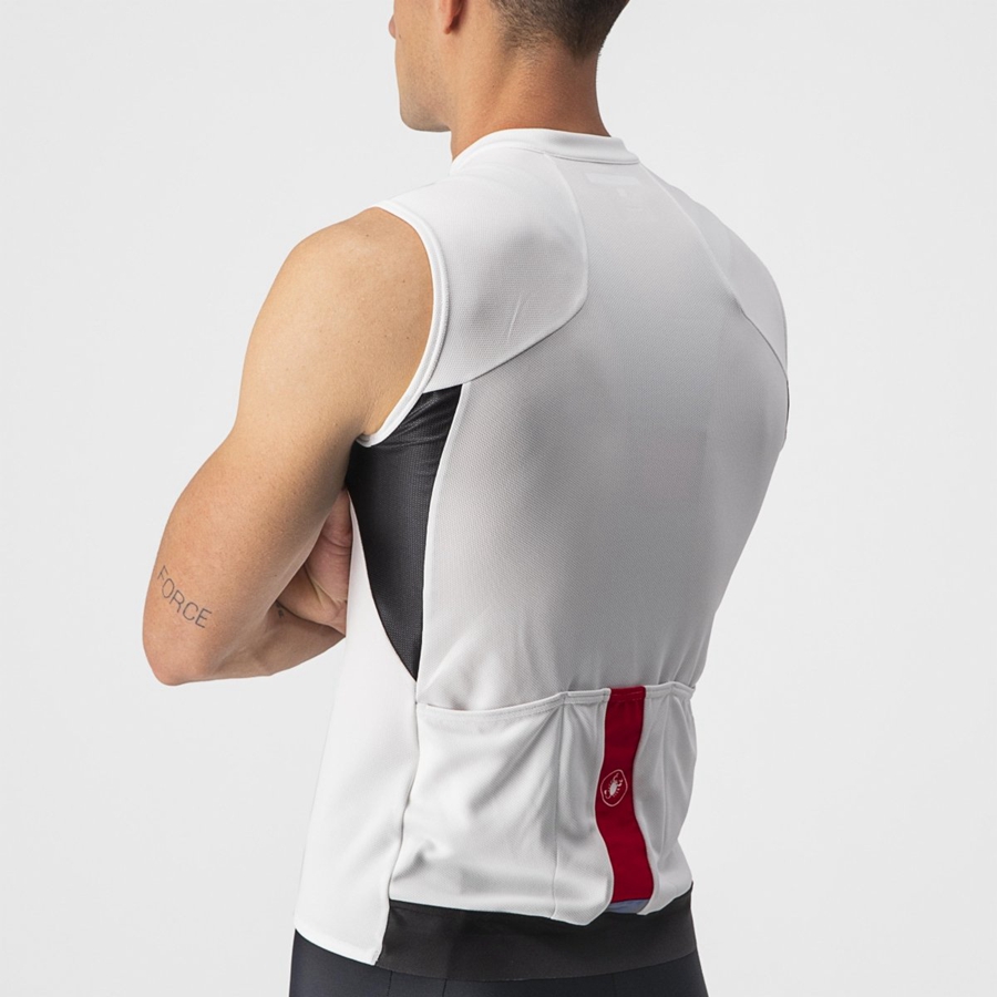 White / Black / Red Rawlings ENTRATA VI SLEEVELESS Men Jersey | 6352METJY