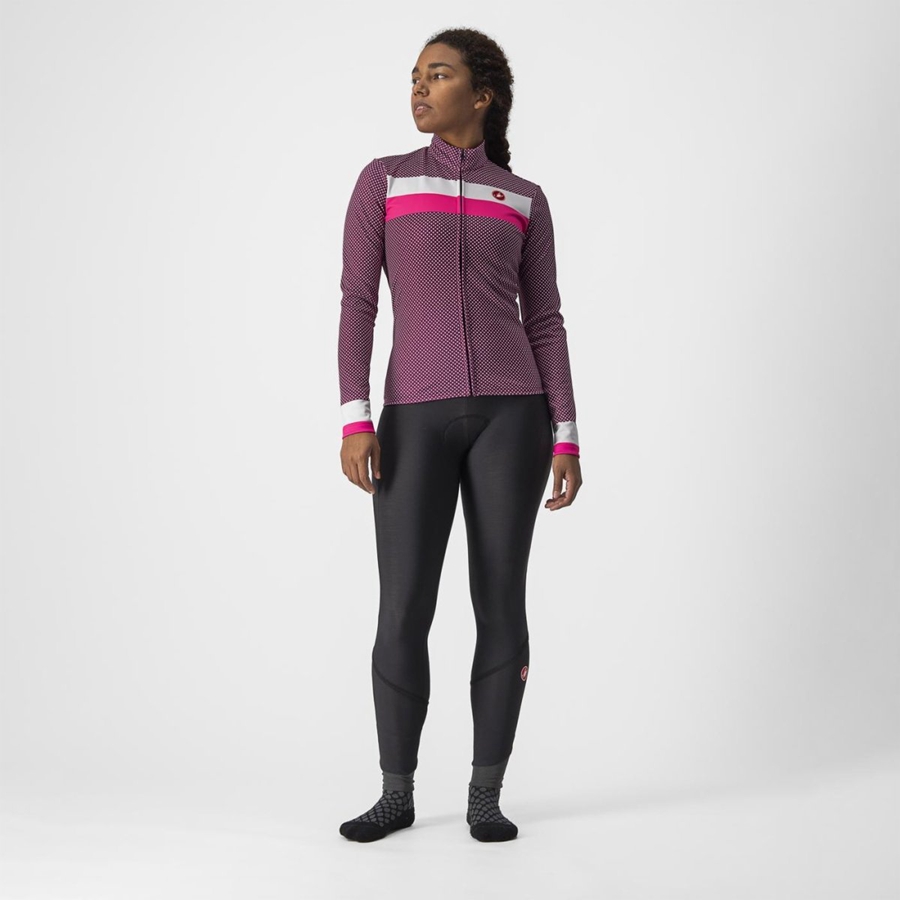 White / Pink Rawlings VOLARE LS Women Jersey | 3721LEQKU